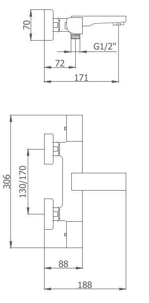 Змішувач для душу з термостатом, відкритий настінний монтаж, Epoxy White, GRB Kala 60210602