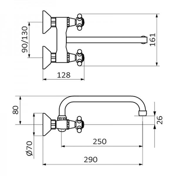 Змішувач для кухні GRB Cocinas 1866 двовентильний настінний хром 80930800