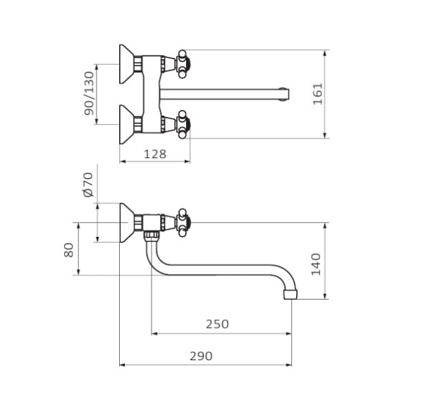 Змішувач для кухні GRB Cocinas 1866 двовентильний настінний хром 80935800