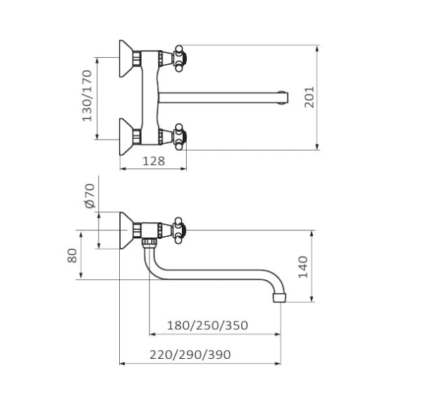 Змішувач для кухні GRB Cocinas 1866 двовентильний настінний зістарена латунь 80957809