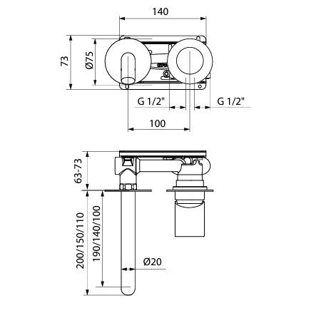 Змішувач вбудованого монтажу для раковини 10 см GRB InCool EterNice® колір золото 90533488 PVD