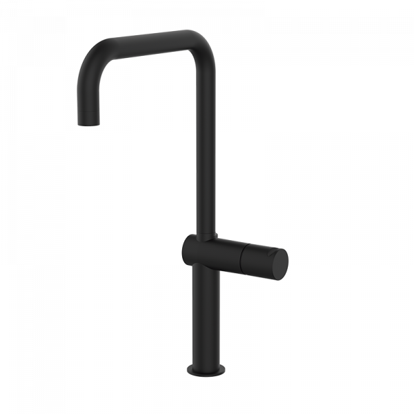 Змішувач для кухні GRB Kitchens 90820902 чорний обладнаний поворотним виливом, а також аератором.