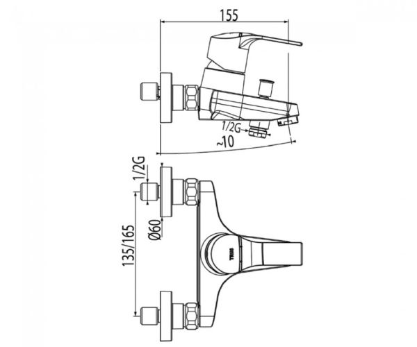 Змішувач для ванни з душовим набором TRES K 06917002 хром