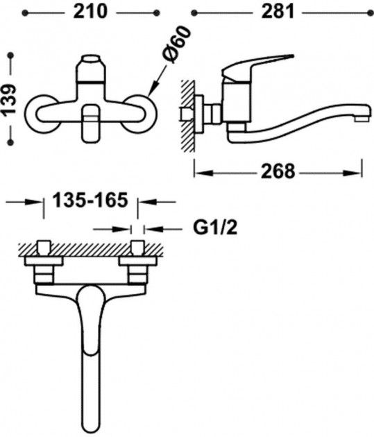 Настінний змішувач для умивальника TRES Base Plus 21632003 хром