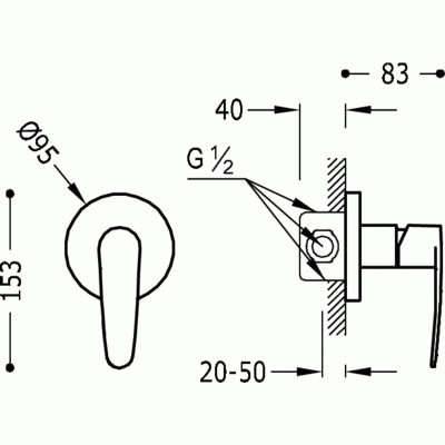 Змішувач для душу прихованого монтажу TRES FLAT 20417701 хром