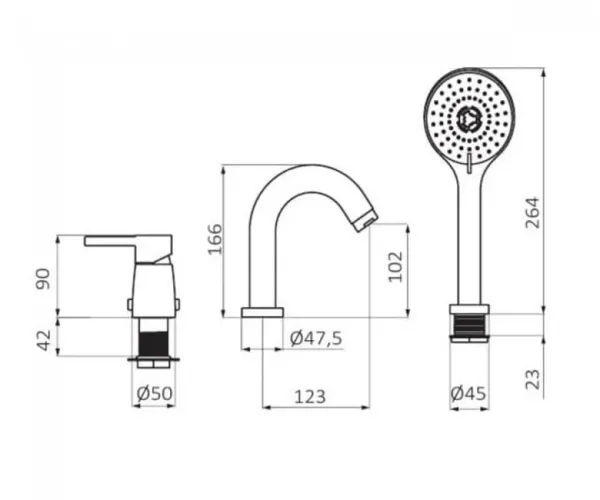 Змішувач для ванної GRB Time на борт ванни з душовою лійкою золото PVD 46232488