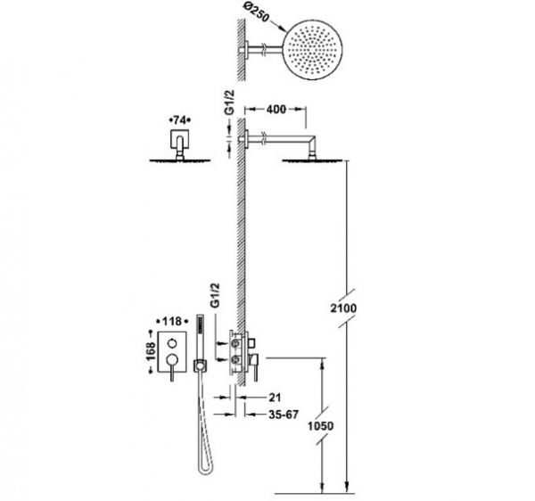 Душова система із вбудованим змішувачем Tres Max 06228004