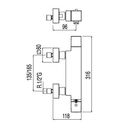 Змішувач для ванни з каскадом Tres Cuadro 107174