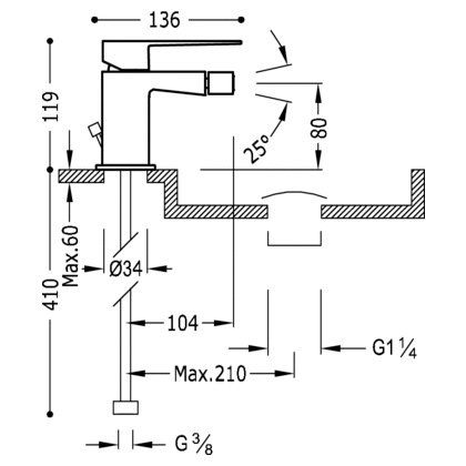 Змішувач для біде з донним клапаном Tres Slim Exclusive 20212001D