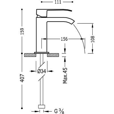 Змішувач для раковини з донним клапаном Tres Cuadro 00611001D