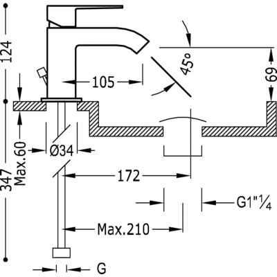Змішувач для раковини з донним клапаном Tres Cuadro 106103DA