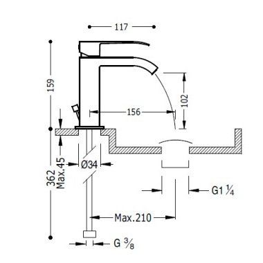 Одноважільний змішувач для раковини Tres Cuadro Exclusive 00610101BLD