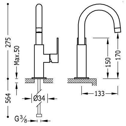 Одноважільний змішувач для раковини 275 мм Tres Loft 20020504