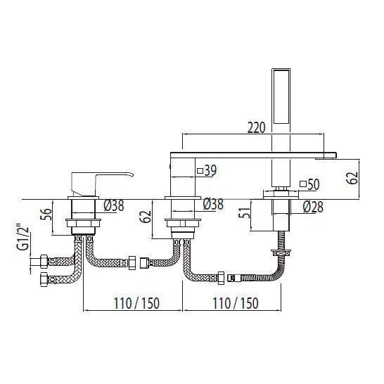 Змішувач на борт ванни Tres Cuadro 00616103