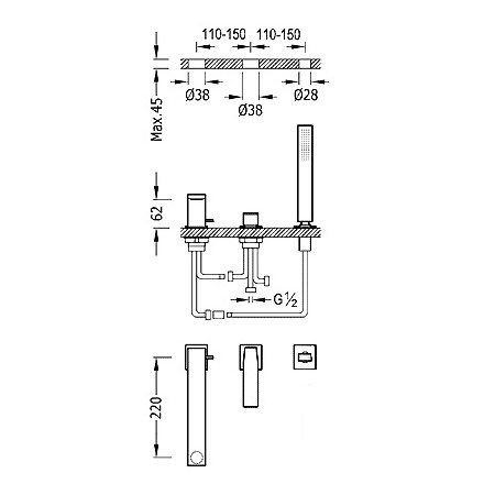 Змішувач на борт ванни Tres Slim Exclusive 20216101