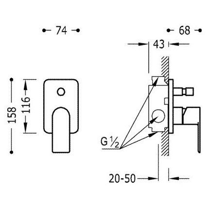 Вбудований змішувач для душу Tres Loft 20018001