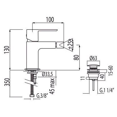 Змішувач для біде з донним клапаном Tres Loft 20012001D