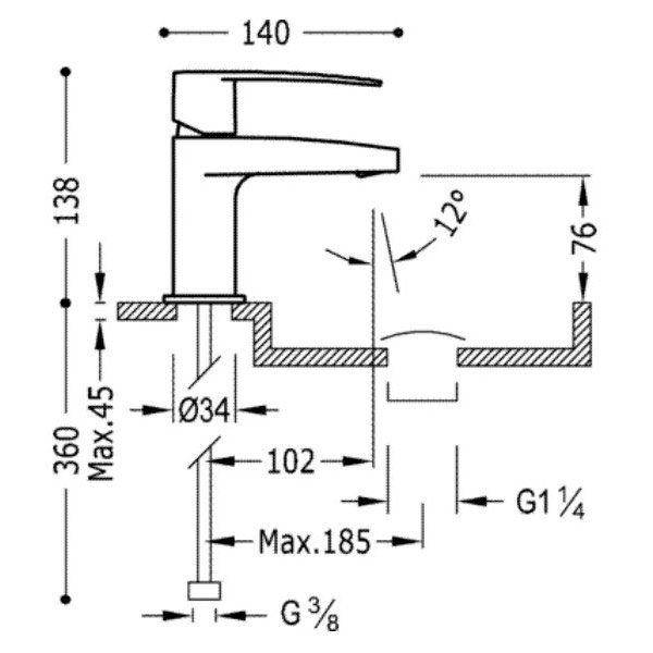 Змішувач одноважільний для раковини Tres Flat 20410301