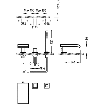 Змішувач на борт ванни Tres Cuadro 10716102